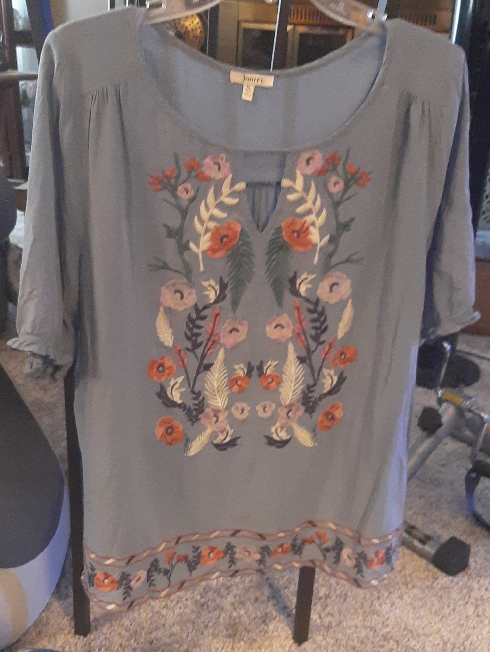 Blue Embroidered Floral Tunic